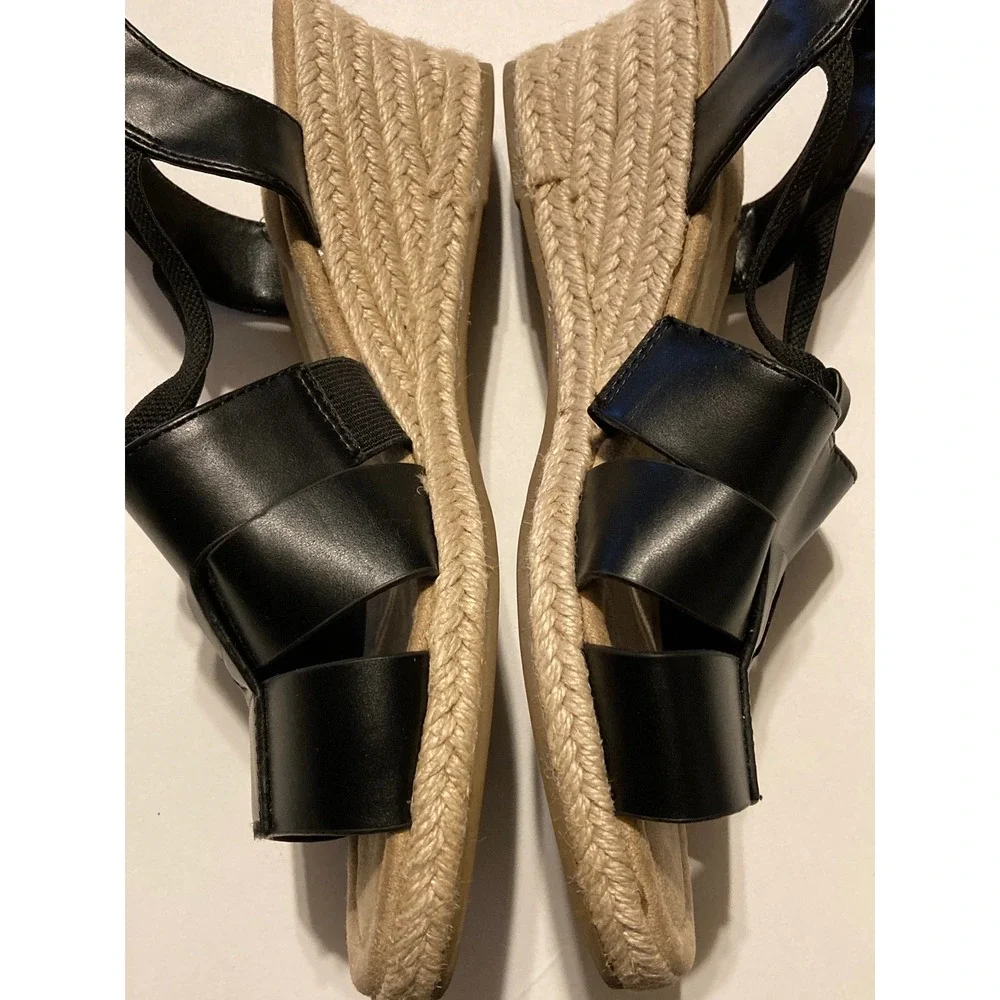 St. John's Bay Lucy Black Espadrille Wedge Sandals Memory Foam Womens 8M